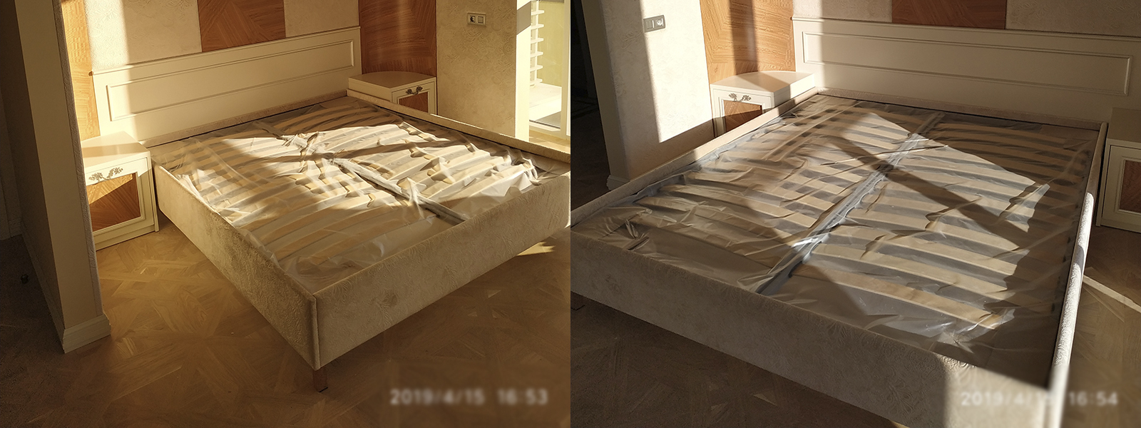 Обтяжка кровати в Казани недорого на дому и в мастерской, высокое качество тканей
